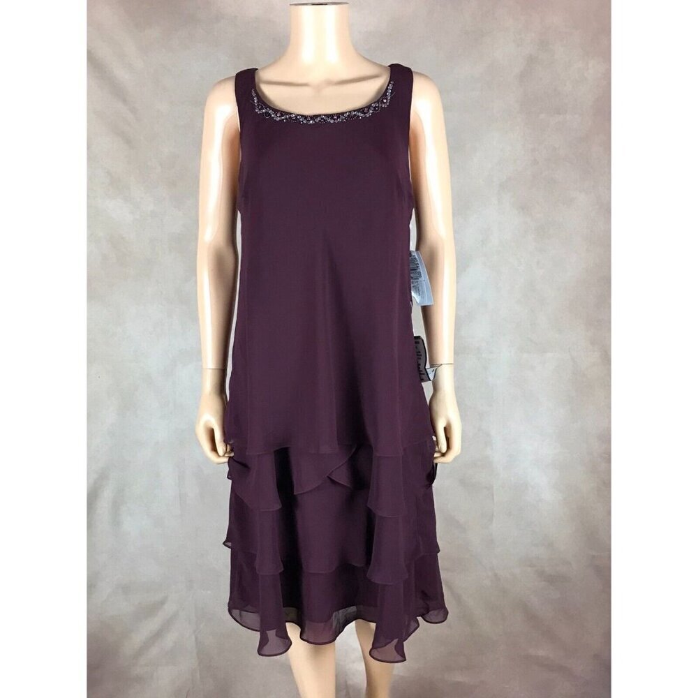SL FASHIONS Women's Purple Tiered Chiffon Dress NWT 14